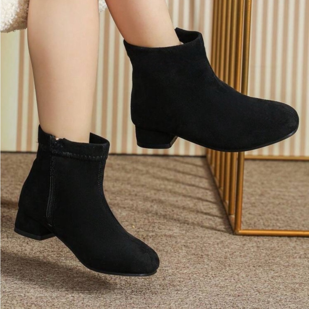 Kids Black Faux Suede Ankle Boots